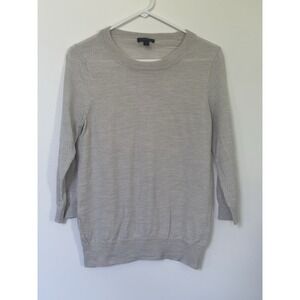 J.Crew Tippi 100% Merino Wool Sweater Gray Crew Neck Medium 3/4 Length Sleeve